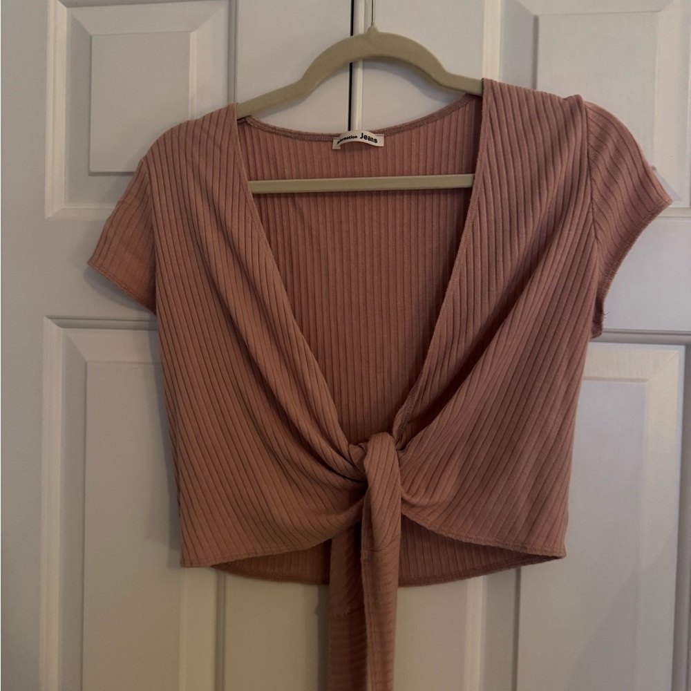 Reformation Pink Ribbed Crop Blouse